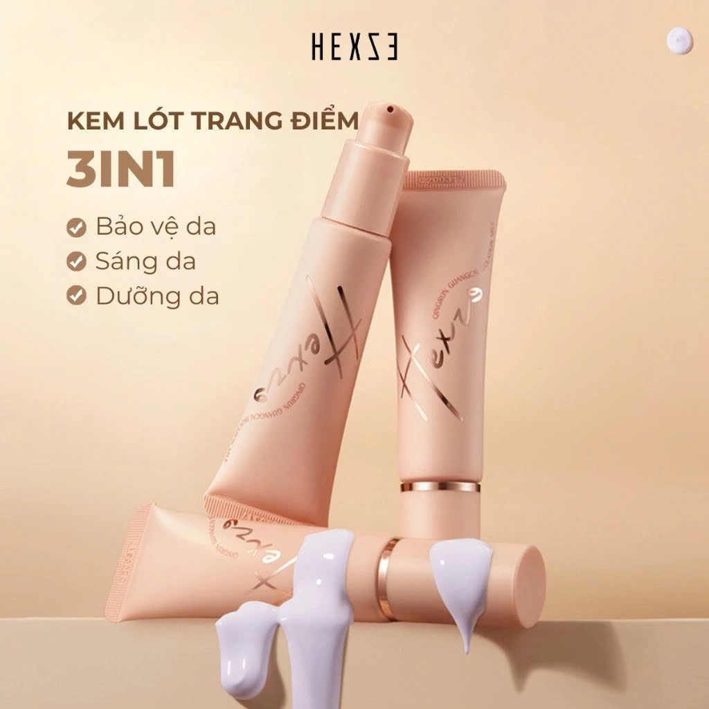 Kem lót 3IN1 MÀU TÍM trang điểm  hiệu chỉnh da trước makeup HEXZE 30g