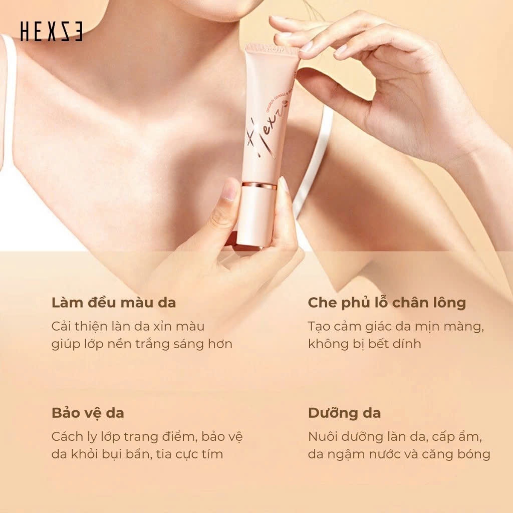 Kem lót 3IN1 MÀU TÍM trang điểm  hiệu chỉnh da trước makeup HEXZE 30g