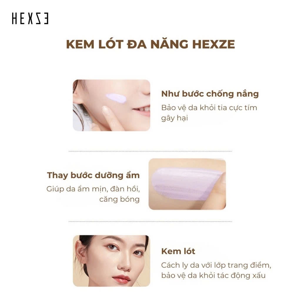 Kem lót 3IN1 MÀU TÍM trang điểm  hiệu chỉnh da trước makeup HEXZE 30g