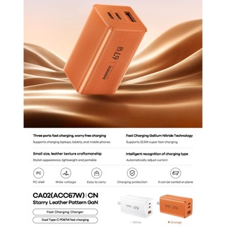 Củ sạc nhanh 3 cổng REMAX CA02 (ACC67W) GaN, TypeC PD / PPS 67W, USB-A QC3.0 22.5W, Chân US - Phụ Kiện Nhất Tín
