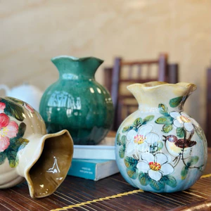 Bình Hoa Gốm Sứ Bát Tràng Dáng Quả Lựu Lọ Hoa Phong Thủy Cắm Hoa Trang Trí Bàn Tủ Kệ Phòng Khách Đẹp