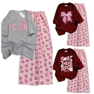 Tổng họp Sét Bộ Quần Ống Suông heo Hồng + kèm áo Phông ICON xám form rộng chất cotton
