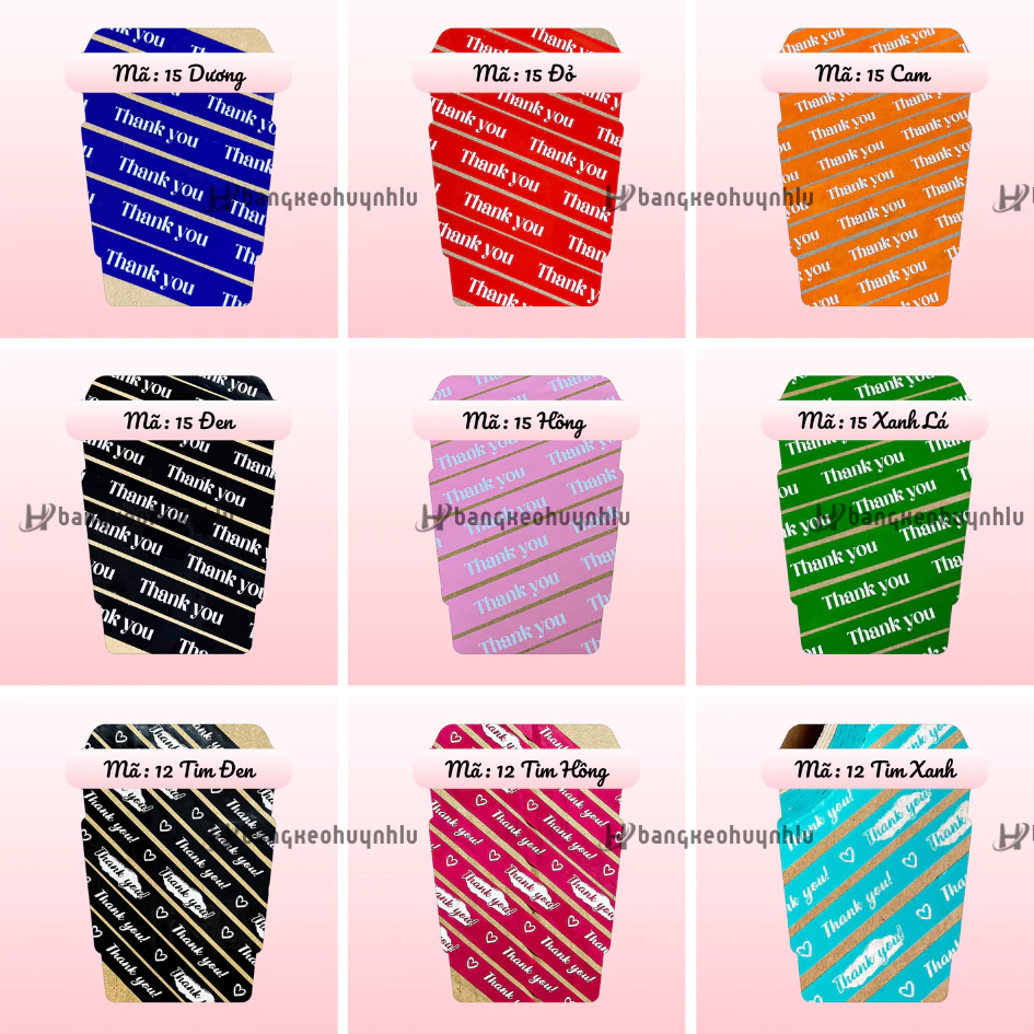 Cuồn băng keo dán ly chữ THANK YOU (15mm , 12mm) trà sữa, dán chai, dán hộp.