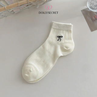Set 5 Đôi Tất Nữ Cổ Ngắn DOLLY SECRET Tất Mỏng Thêu Nơ Mùa Hè Lưới Cotton Thoáng Khí T02