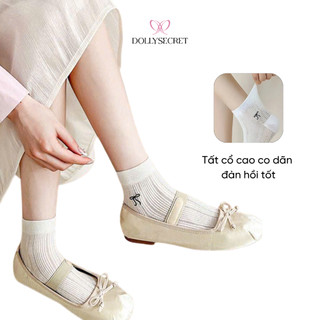 Set 5 Đôi Tất Nữ Cổ Ngắn DOLLY SECRET Tất Mỏng Thêu Nơ Mùa Hè Lưới Cotton Thoáng Khí T02