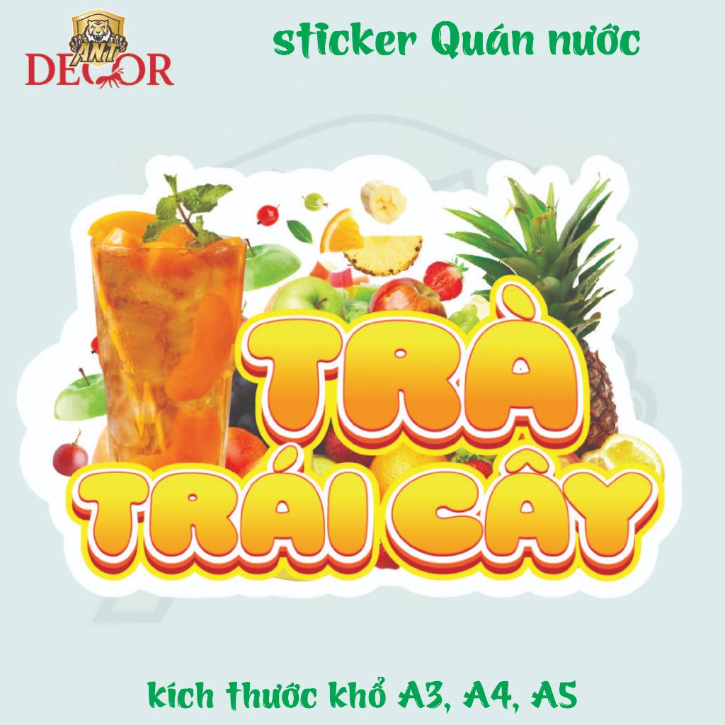 Decal TRÀ TRÁI CÂY, Nhãn Dán Trang Trí Quầy, Xe Nước – Chống Nước, Dễ Dán, Màu Sắc Bắt Mắt, Bền Màu