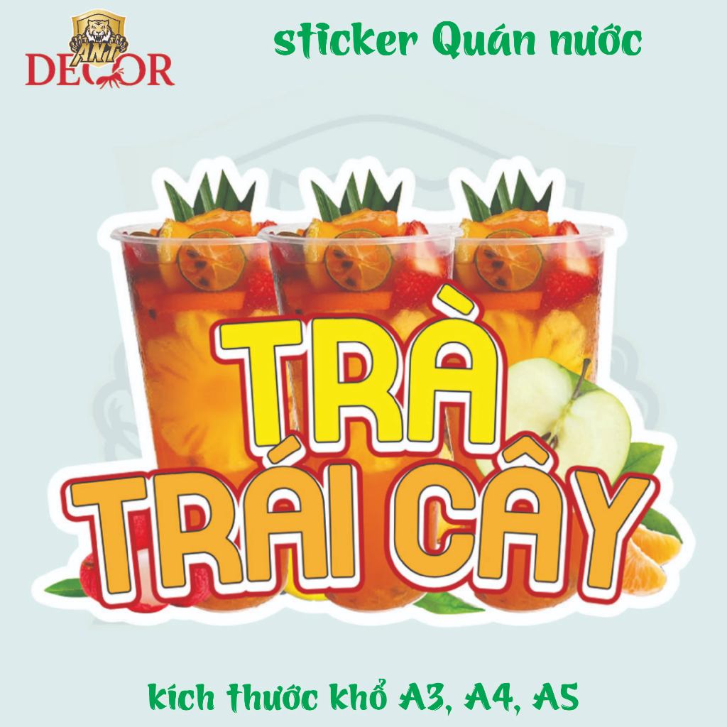 Decal TRÀ TRÁI CÂY, Nhãn Dán Trang Trí Quầy, Xe Nước – Chống Nước, Dễ Dán, Màu Sắc Bắt Mắt, Bền Màu