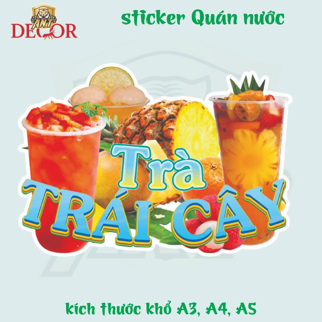 Decal TRÀ TRÁI CÂY, Nhãn Dán Trang Trí Quầy, Xe Nước – Chống Nước, Dễ Dán, Màu Sắc Bắt Mắt, Bền Màu