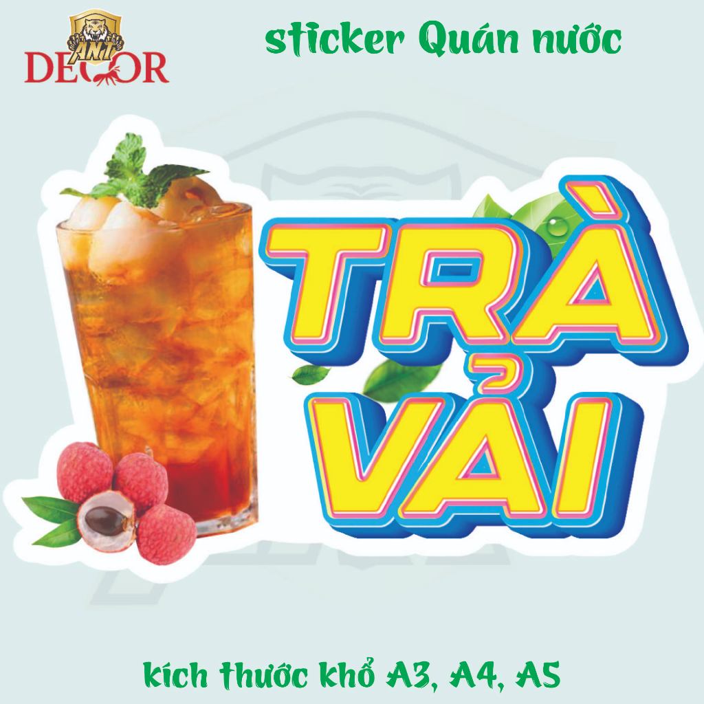 Decal Dán Trà Vải – Nhãn Dán Trang Trí Xe Nước Giải Khát – Dễ Dán, Bền Đẹp, Chống Nước, Bền màu