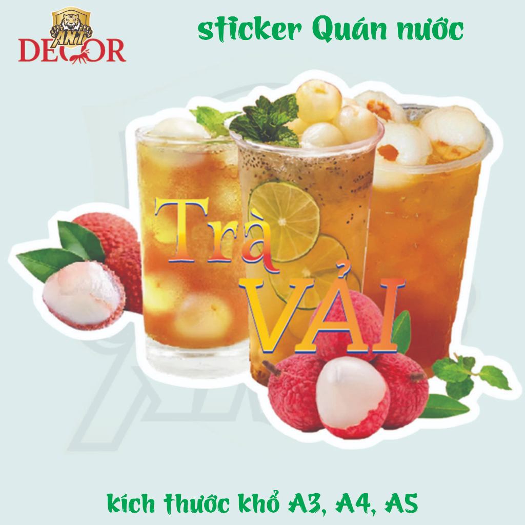 Decal Dán Trà Vải – Nhãn Dán Trang Trí Xe Nước Giải Khát – Dễ Dán, Bền Đẹp, Chống Nước, Bền màu