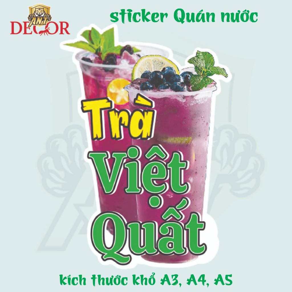 Decal Dán Trà VIẾT QUẤT – Nhãn Dán Trang Trí Xe Nước Giải Khát – Dễ Dán, Bền Đẹp, Chống Nước
