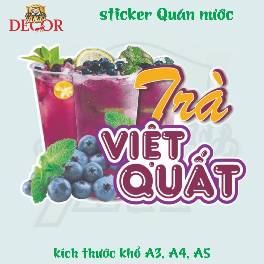 Decal Dán Trà VIẾT QUẤT – Nhãn Dán Trang Trí Xe Nước Giải Khát – Dễ Dán, Bền Đẹp, Chống Nước