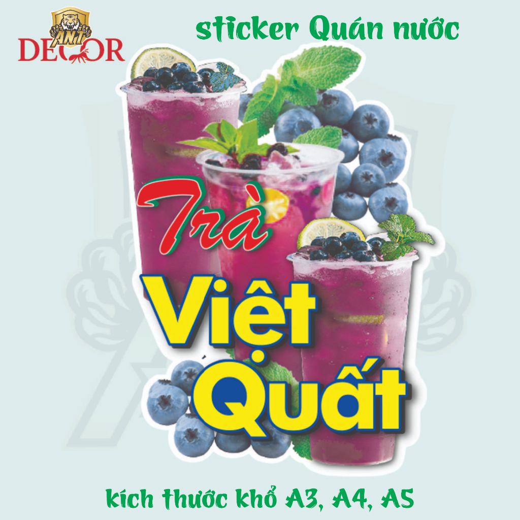 Decal Dán Trà VIẾT QUẤT – Nhãn Dán Trang Trí Xe Nước Giải Khát – Dễ Dán, Bền Đẹp, Chống Nước