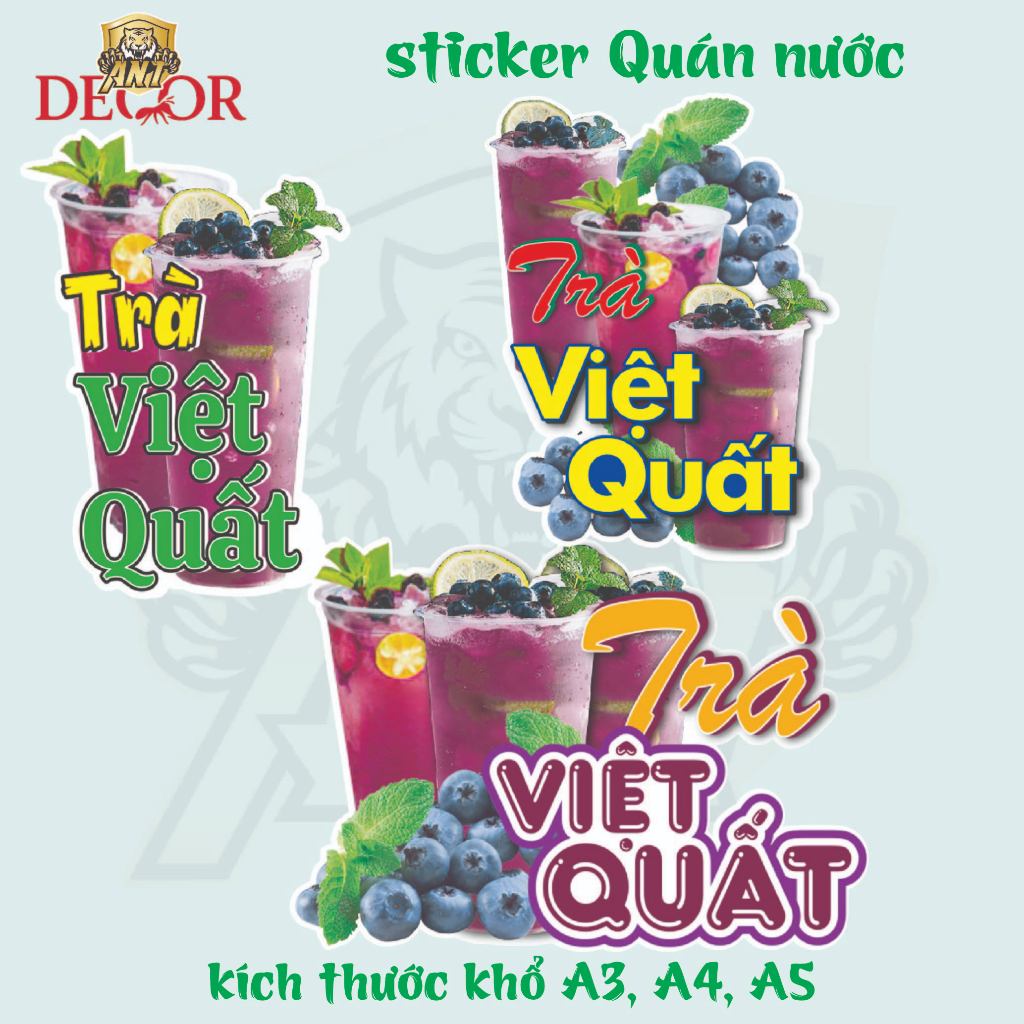 Decal Dán Trà VIẾT QUẤT – Nhãn Dán Trang Trí Xe Nước Giải Khát – Dễ Dán, Bền Đẹp, Chống Nước
