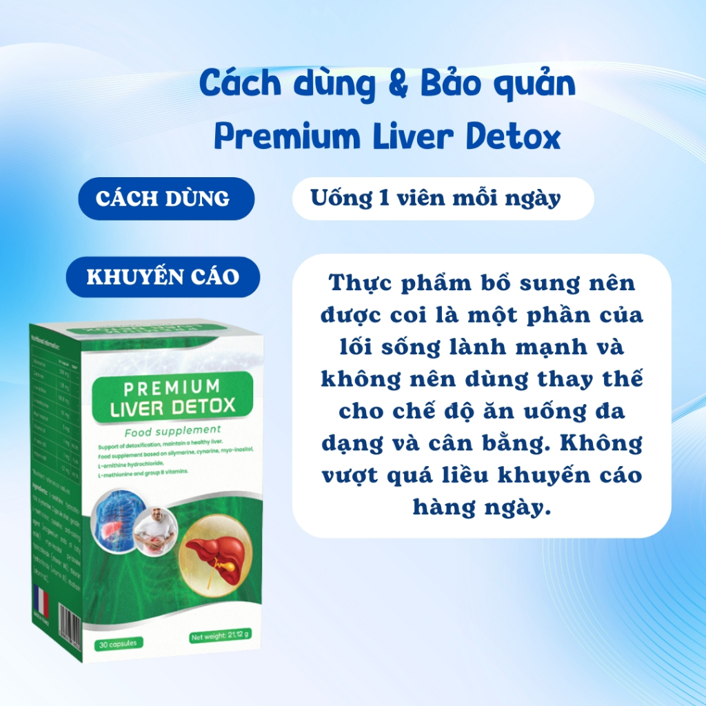 Viên Uống Hỗ Trợ Thải Độc Gan, Mát Gan, Phục Hồi Chức Năng Gan Hộp 30 Viên -  Premium Liver Detox