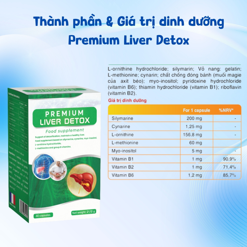 Viên Uống Hỗ Trợ Thải Độc Gan, Mát Gan, Phục Hồi Chức Năng Gan Hộp 30 Viên -  Premium Liver Detox