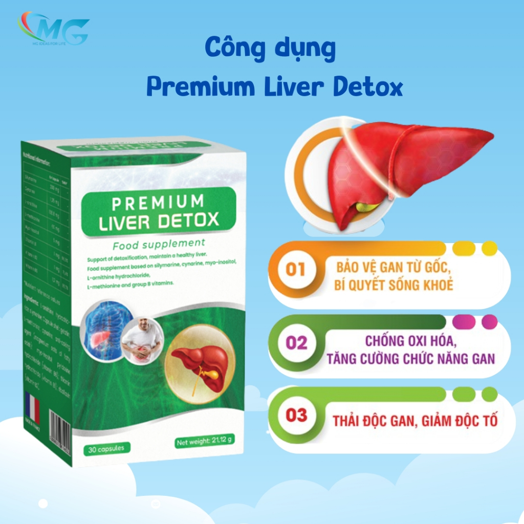 Viên Uống Hỗ Trợ Thải Độc Gan, Mát Gan, Phục Hồi Chức Năng Gan Hộp 30 Viên -  Premium Liver Detox