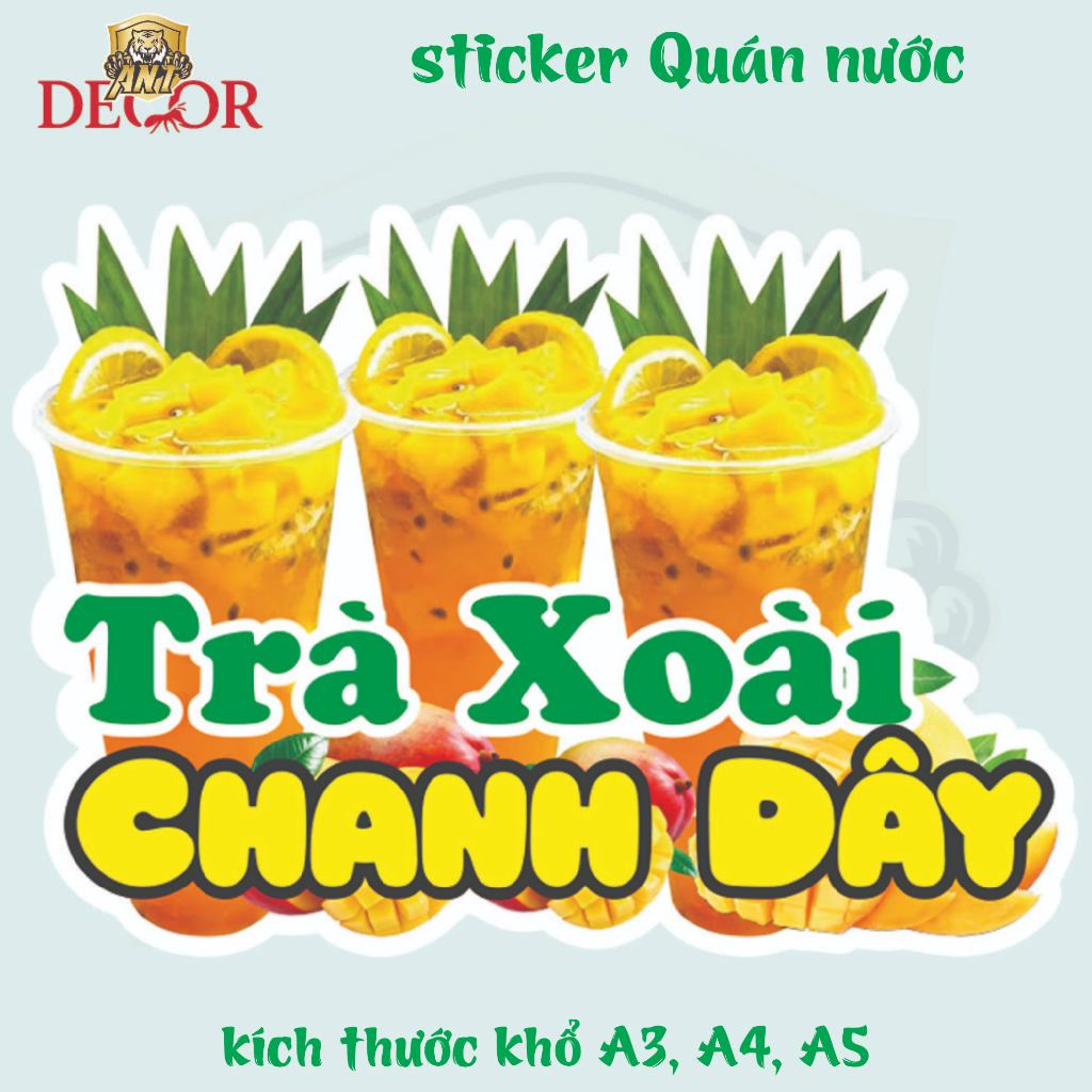 Decal Dán Trà XOÀI CHANH DÂY – Nhãn Dán Trang Trí Xe Nước Giải Khát – Dễ Dán, Bền Đẹp, Chống Nước
