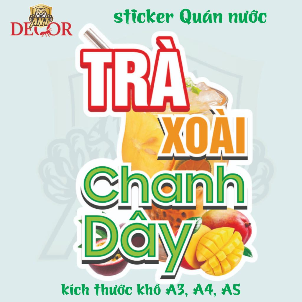 Decal Dán Trà XOÀI CHANH DÂY – Nhãn Dán Trang Trí Xe Nước Giải Khát – Dễ Dán, Bền Đẹp, Chống Nước