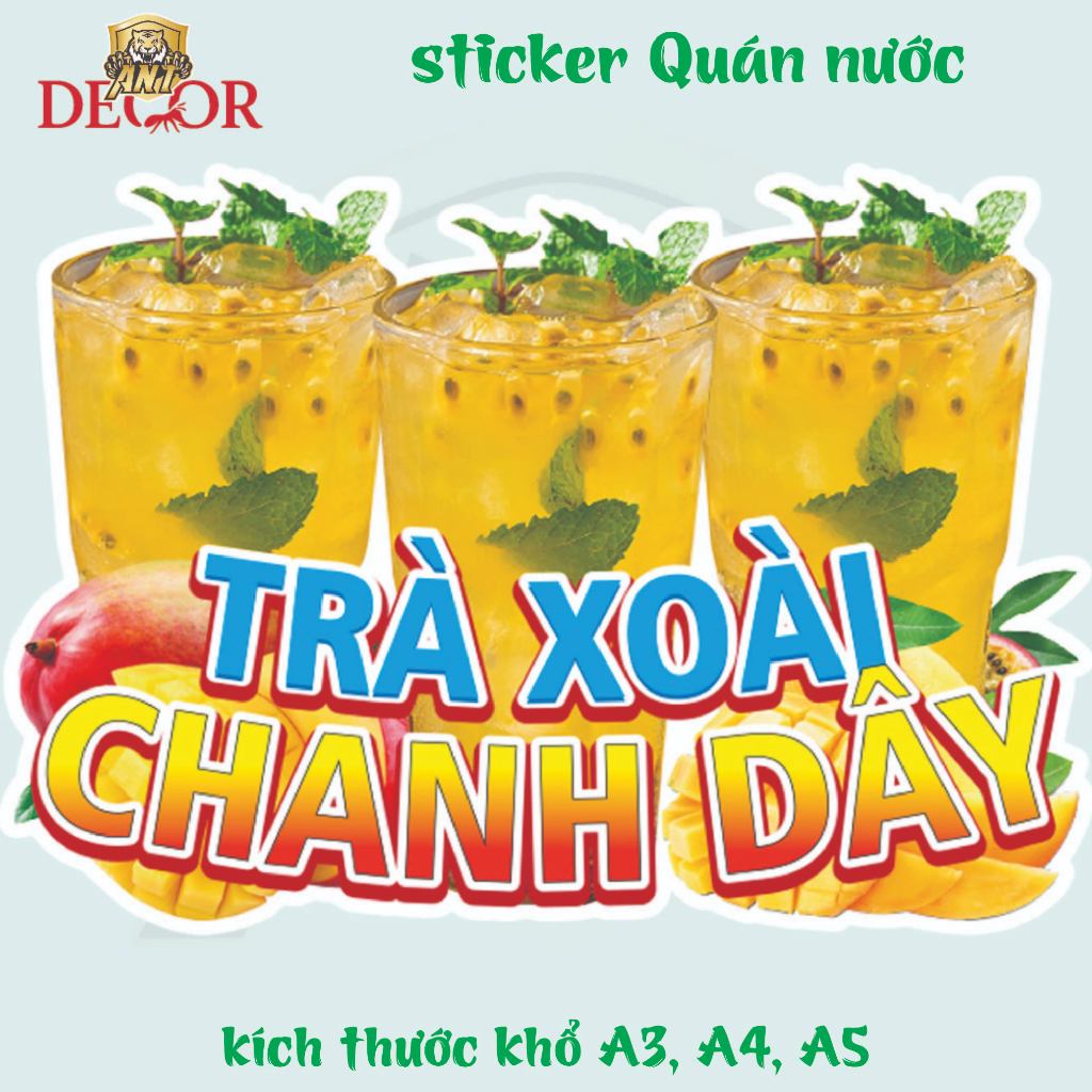 Decal Dán Trà XOÀI CHANH DÂY – Nhãn Dán Trang Trí Xe Nước Giải Khát – Dễ Dán, Bền Đẹp, Chống Nước