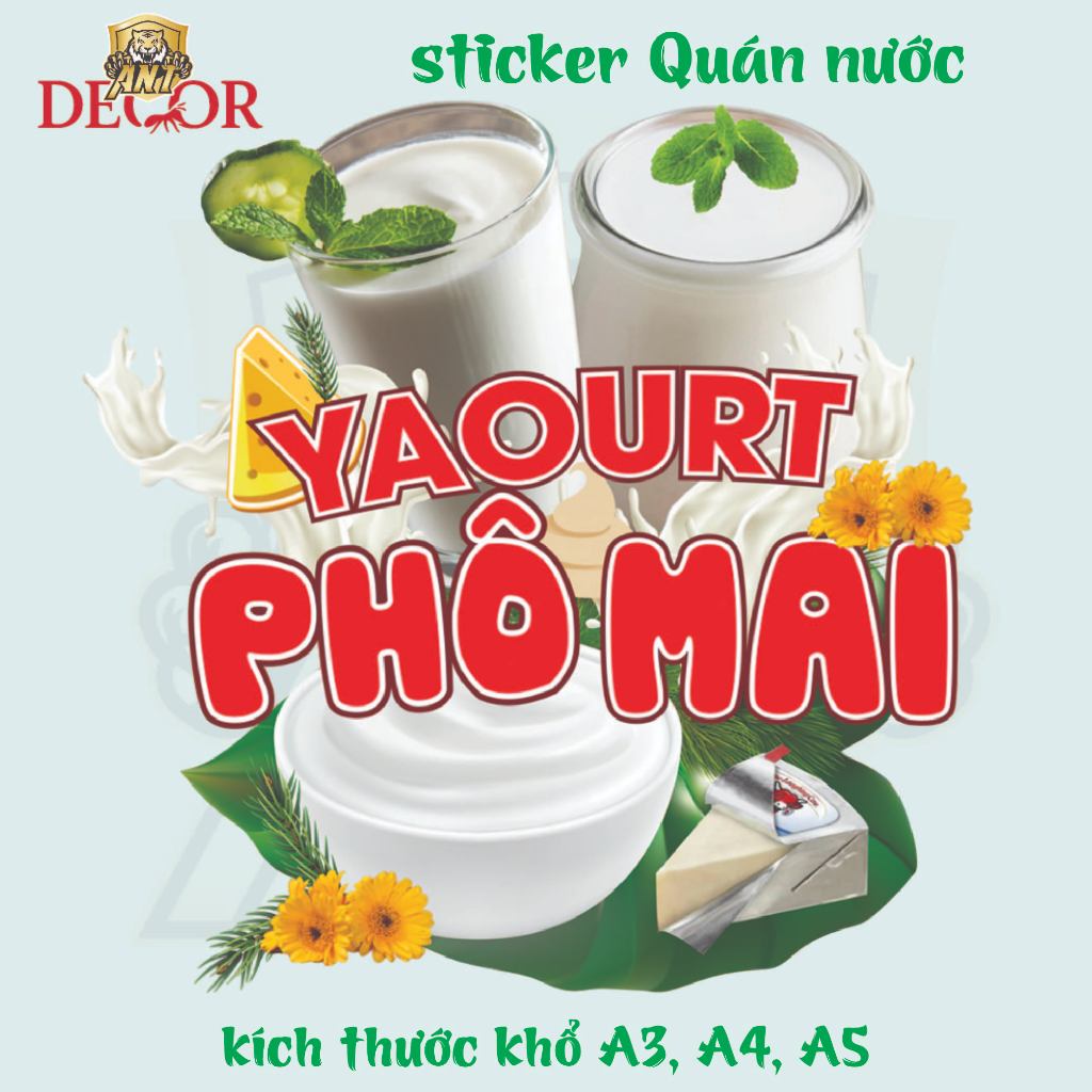 Decal Dán YAOURT PHÔ MAI – Nhãn Dán Trang Trí Xe Nước Giải Khát – Dễ Dán, Bền Đẹp, Chống Nước
