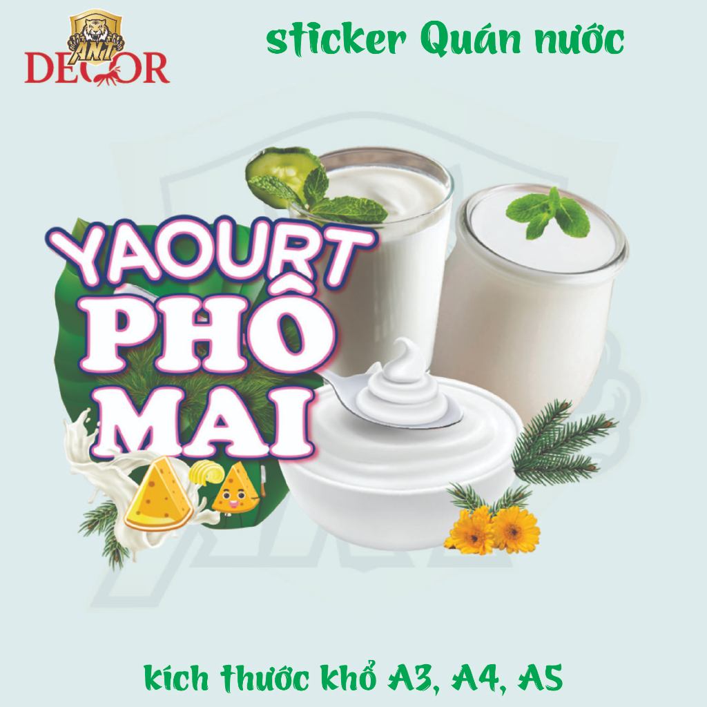 Decal Dán YAOURT PHÔ MAI – Nhãn Dán Trang Trí Xe Nước Giải Khát – Dễ Dán, Bền Đẹp, Chống Nước