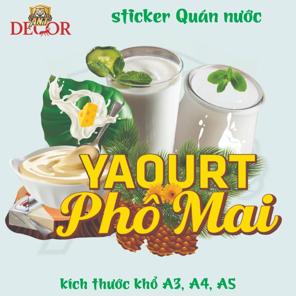 Decal Dán YAOURT PHÔ MAI – Nhãn Dán Trang Trí Xe Nước Giải Khát – Dễ Dán, Bền Đẹp, Chống Nước