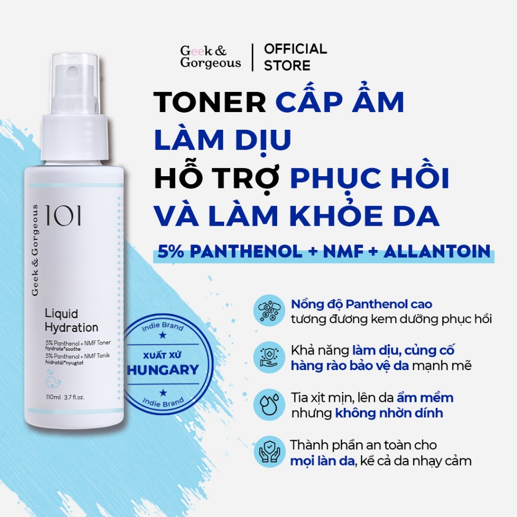 Toner Dạng Xịt Phục Hồi Cấp Ẩm Geek&Gorgeous Liquid Hydration 5% Panthenol + NMF 110ml