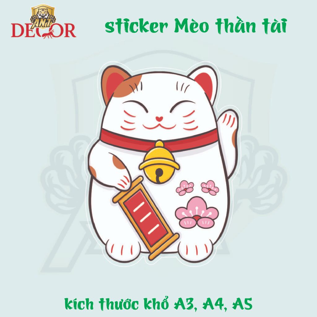 (HÀNG TẶNG KHÔNG BÁN) Sticker Mèo thần tài may mắn kích thước 5cm dán trang trí laptop, bàn học, notebook, bàn làm việc