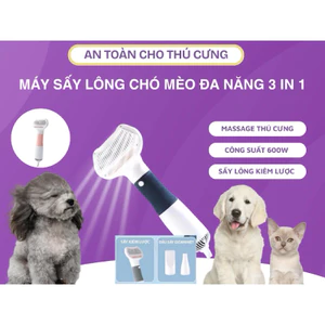 Máy sấy lông thú cưng kiêm lược chải lông đa năng 3 trong 1 công suất 600W, Máy massage thú cưng