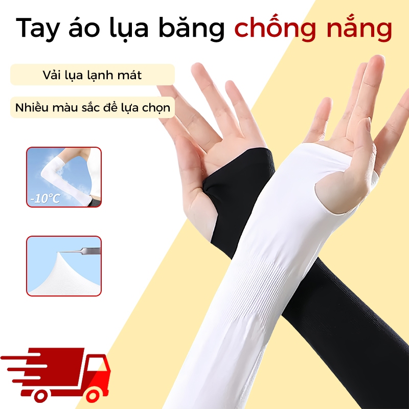 Tay áo chống nắng Găng tay chống nắng chống tia UV chất vải cotton thoáng khí tay áo nữ, tay áo lụa băng cho nữ nam