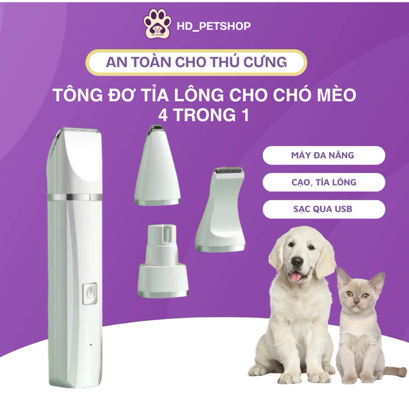 Tông Đơ Tỉa Lông chó mèo 4 Trong 1 Đa Năng, Cạo Lông chó mèo, sản phẩm chăm sóc Lông Thú Cưng