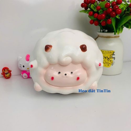Heo đất tiết kiệm lỗ tròn Cừu Mây bông đáng yêu size vừa-ống heo lợn đất quà tặng trang trí