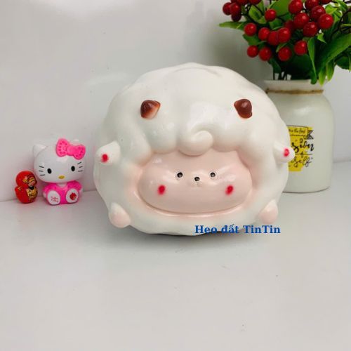Heo đất tiết kiệm lỗ tròn Cừu Mây bông đáng yêu size vừa-ống heo lợn đất quà tặng trang trí