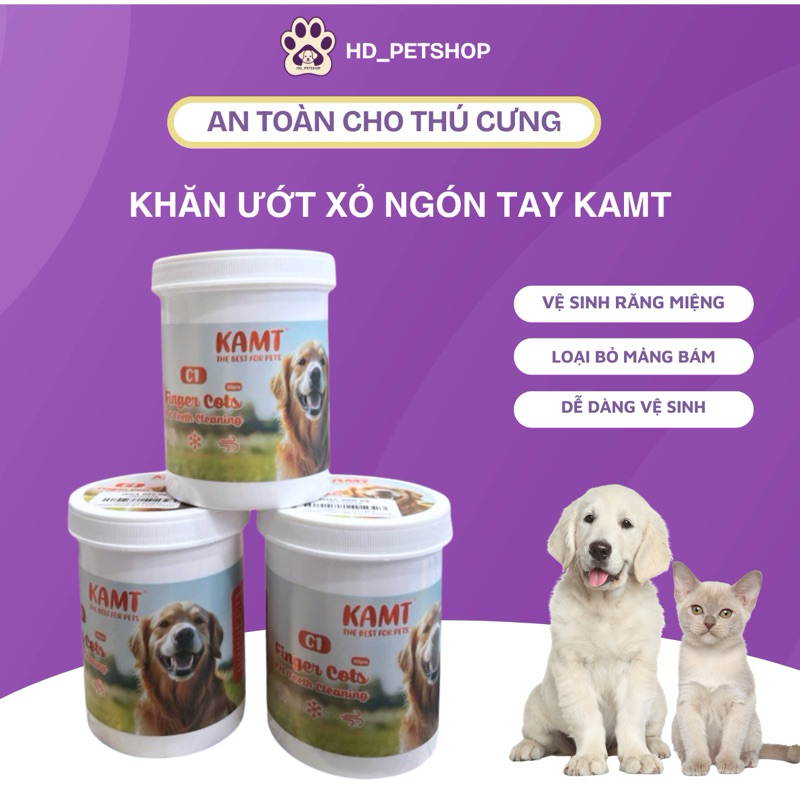 Khăn ướt xỏ ngón tay KAMT vệ sinh răng miệng cho chó mèo  thương hiệu Kamt loại bỏ mảng bám và bảo vệ răng miệng dễ dàng