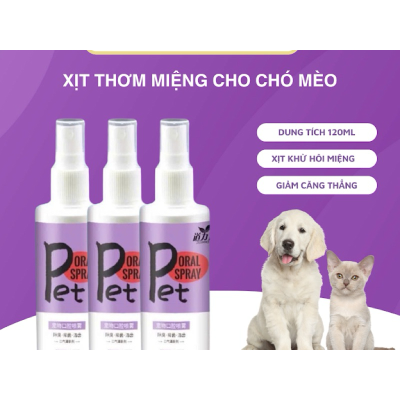 Xịt thơm miệng cho chó mèo chai 120ml, Chai xịt khử hôi miệng giải tỏa căng thẳng cho thú cưng