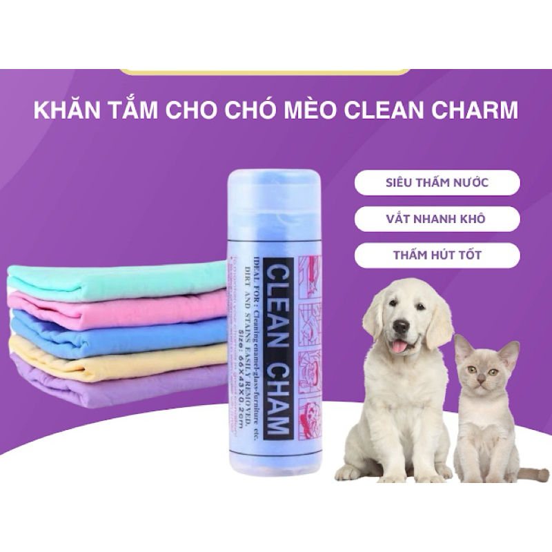 Khăn tắm cho chó mèo Siêu Thấm Nước, Khăn tắm CLEAN CHARM cho chó mèo loại sịn