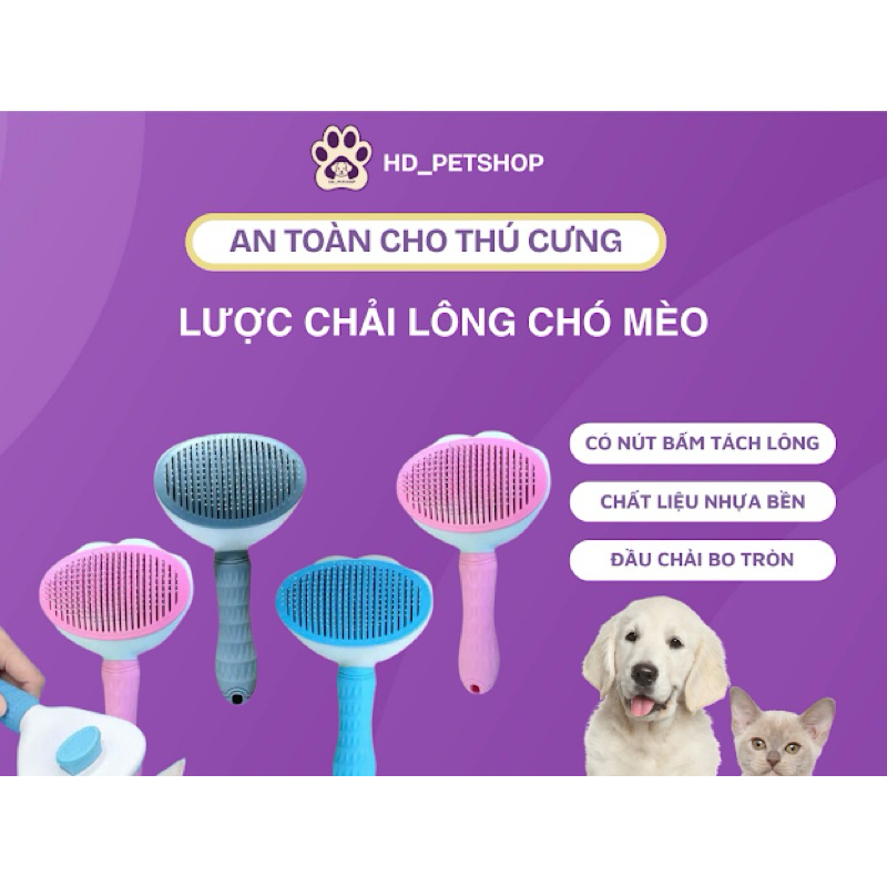Lược chải lông chó mèo, lược chải lông có nút bấm giúp tách lông dễ dàng