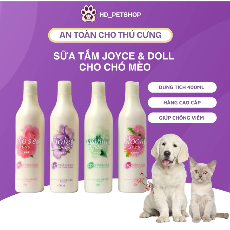 (Chai 400ml) Sữa tắm joyce & doll cho chó mèo chống viêm, Sữa tắm nước hoa cho thú cưng cao cấp - Chumchumpet2