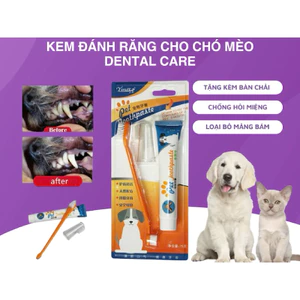 Kem đánh răng cho chó mèo Dental Care ( tặng kèm bàn chải), kem đánh răng chống hôi miệng cho Thú Cưng
