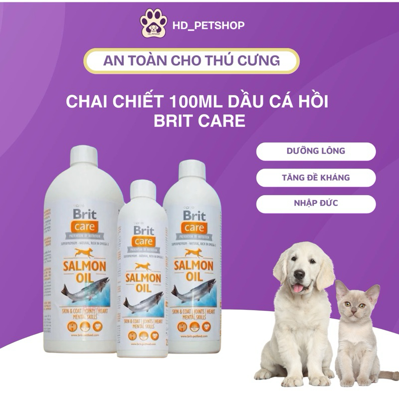 Chai chiết 100ml DẦU CÁ HỒI DƯỠNG LÔNG VÀ TĂNG ĐỀ KHÁNG CHO CHÓ MÈO PET CARE NHẬP ĐỨC