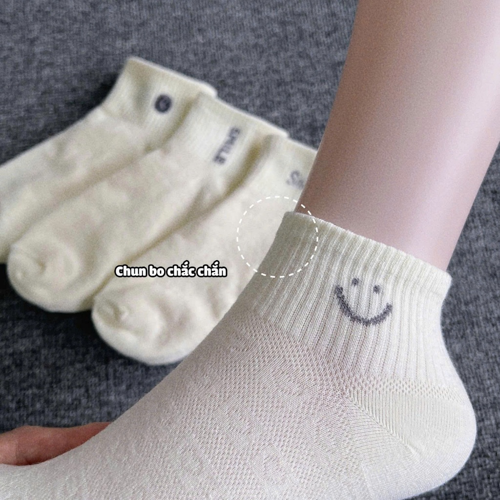 Tất vớ nữ set 5 đôi màu vàng nhạt họa tiết basic, chất liệu mềm mịn thoáng khí - Ekiu Shop