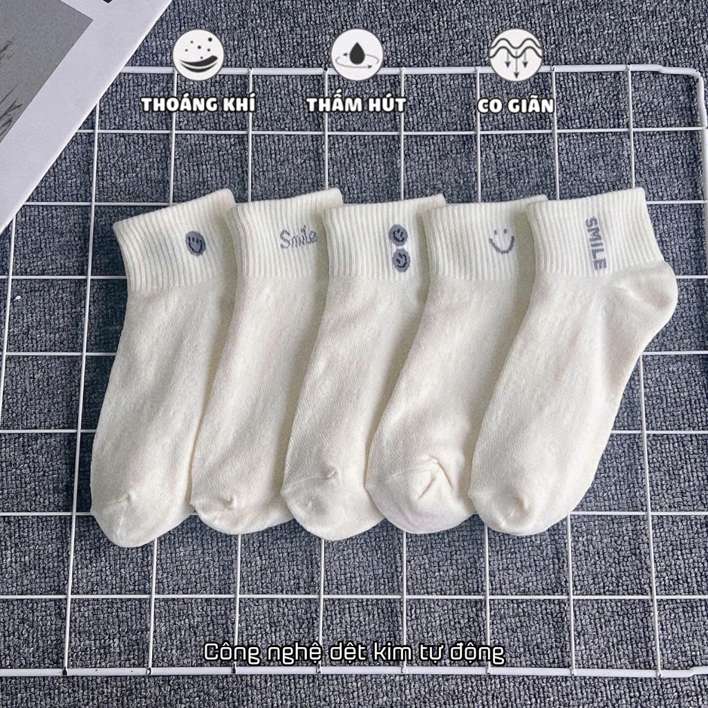 Tất vớ nữ set 5 đôi màu vàng nhạt họa tiết basic, chất liệu mềm mịn thoáng khí - Ekiu Shop