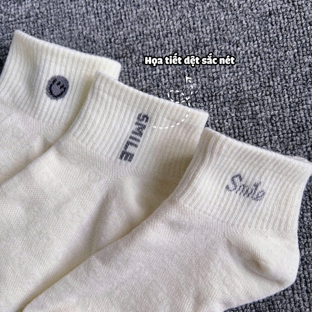 Tất vớ nữ set 5 đôi màu vàng nhạt họa tiết basic, chất liệu mềm mịn thoáng khí - Ekiu Shop