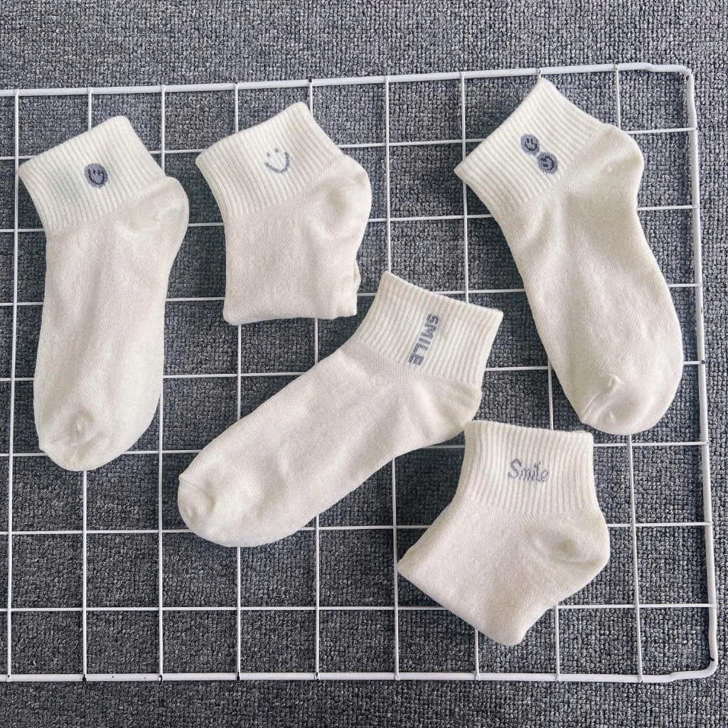 Tất vớ nữ set 5 đôi màu vàng nhạt họa tiết basic, chất liệu mềm mịn thoáng khí - Ekiu Shop