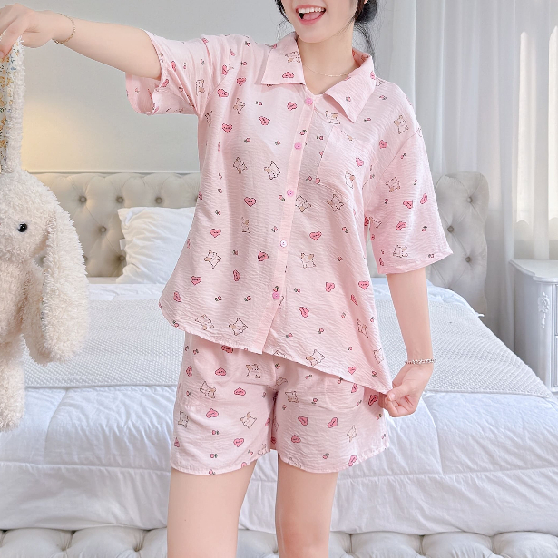Đồ Bộ Ngủ Pijama Sơ Mi Nữ Tay Ngắn Quần Đùi Bigsize Mặc Nhà Mùa Hè Dễ Thương – PONA