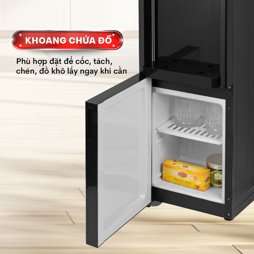 Cây nước nóng lạnh 2 chức năng Nhập Khẩu FUJIHOME WD675C, Cây nước làm lạnh sâu có ngăn chứa đồ