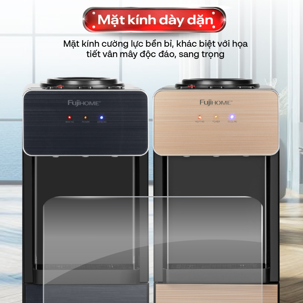 Cây nước bình úp nóng lạnh Nhập Khẩu Fujihome WD675C, Cây nước có khoang chứa đồ thiết kế tinh tế