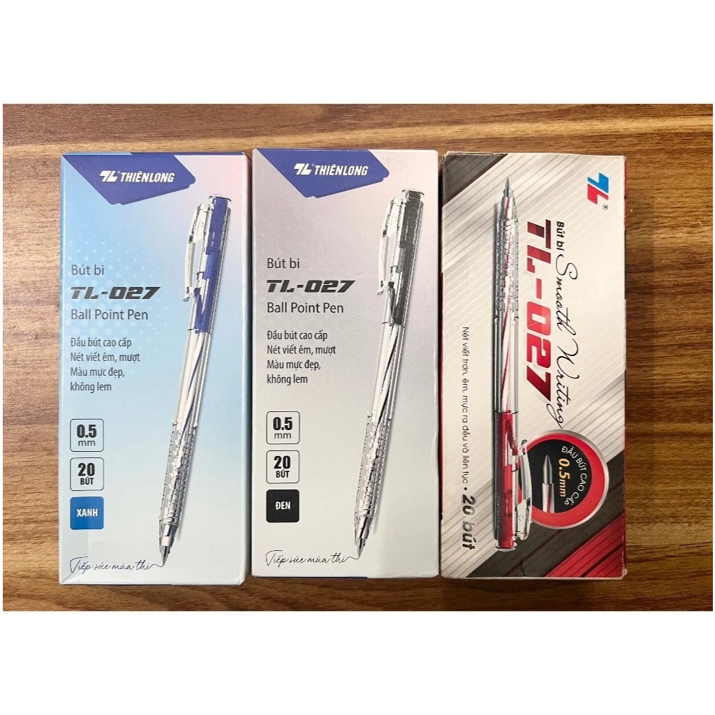 Combo 20 Bút bi Thiên Long TL-027 ngòi 0,5mm - Bút bi viết 4 màu mực xanh/ đỏ/ đen