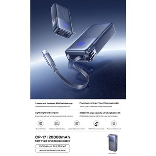 [Có 3C] Pin Dự Phòng REMAX CP-17 20000mAh TypeC 65W USB 22.5W cáp dây rút - Chân cắm 220v